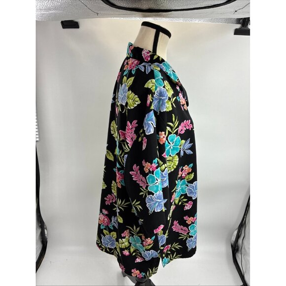 BonWorth Floral Button Front Blouse Womens XL Hawaiian Tropical Short Sleeve Top - Picture 3 of 6